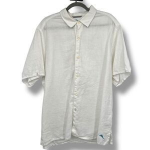 Tommy Bahama Shirt Mens XL Cream Relax Short Sleeve Button Up 100% Linen